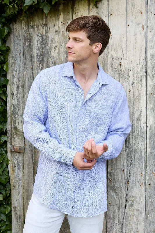 Lightweight Yarn Dye Linen Shirt - Surf Blue