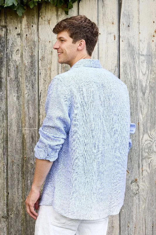 Lightweight Yarn Dye Linen Shirt - Surf Blue