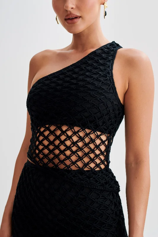 Braelyn Knit One Shoulder Top - Black