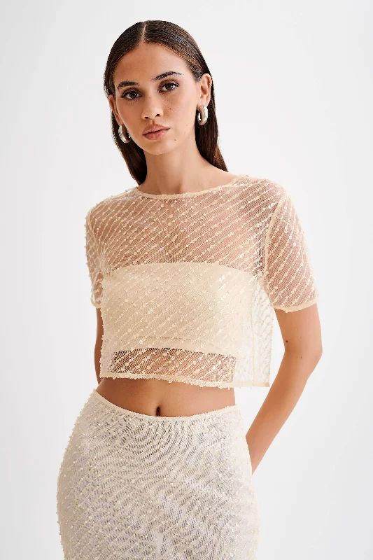 Brynne Sequin Short Sleeve Top - Buttercream