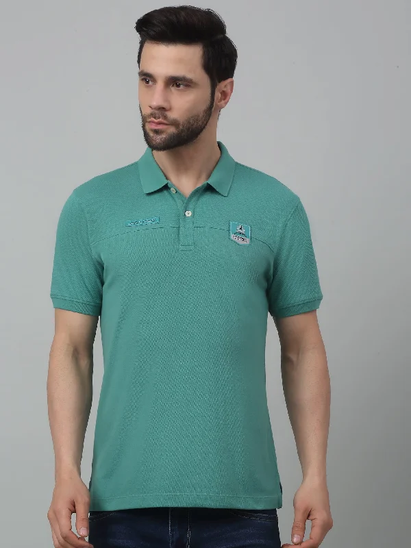 Cantabil Green Solid Polo Neck Half Sleeve T-shirt For Men