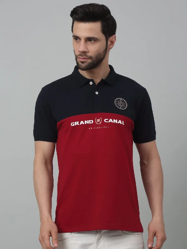 Cantabil Maroon Printed Polo Neck Half Sleeve T-shirt For Men