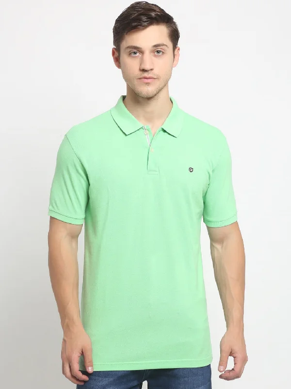 Cantabil Men Light Green Casual Polo Neck T-Shirt