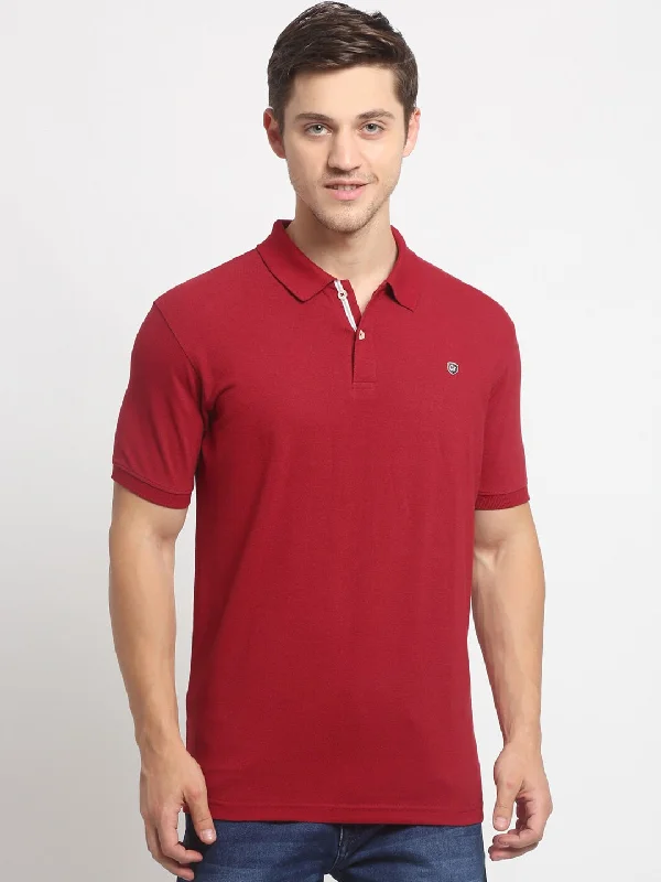 Cantabil Men Maroon Casual Polo Neck T-Shirt