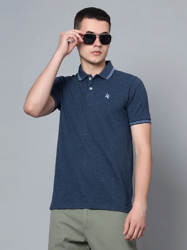 Cantabil Men Navy Mélange Polo T-Shirt