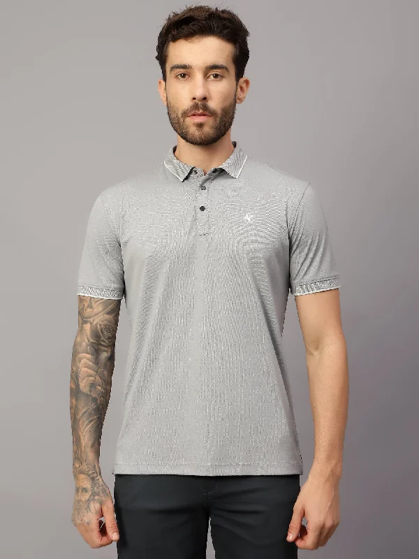 Cantabil Men's Grey Solid Polo Neck T-Shirt