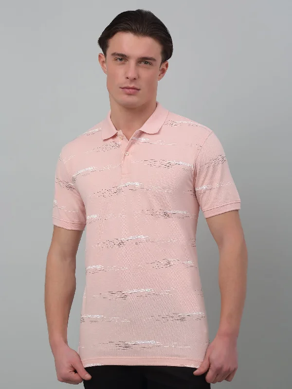 Cantabil Pink Printed Polo Neck Half Sleeve T-shirt For Men