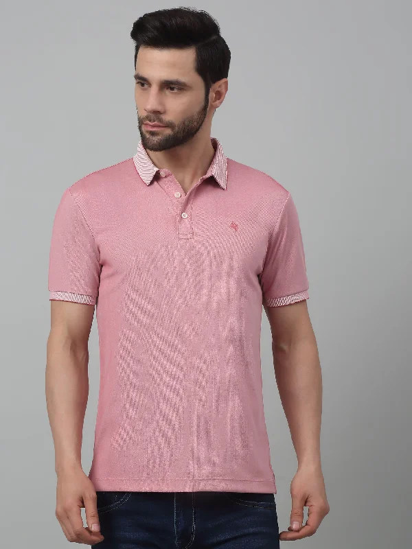 Cantabil Pink Solid Polo Neck Half Sleeve T-shirt For Men