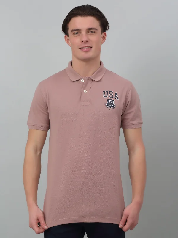 Cantabil Pink Solid Polo Neck Half Sleeve T-shirt For Men