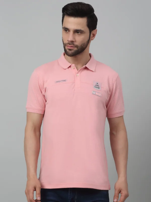 Cantabil Pink Solid Polo Neck Half Sleeve T-shirt For Men