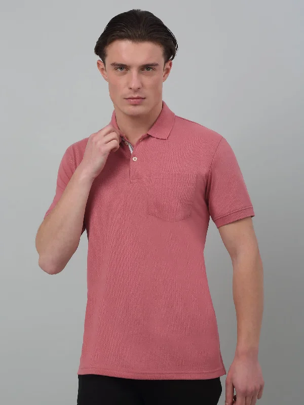 Cantabil Pink Solid Polo Neck Half Sleeve T-shirt For Men