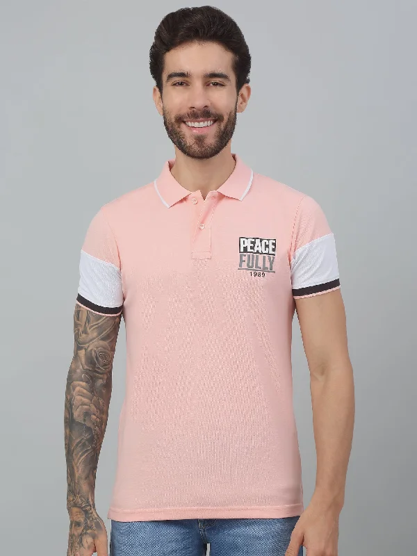 Cantabil Pink Solid Polo Neck Half Sleeve T-Shirt For Men