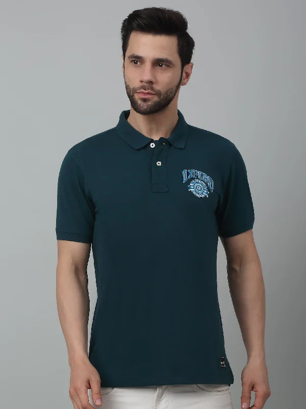 Cantabil Teal Blue Solid Polo Neck Half Sleeve T-shirt For Men