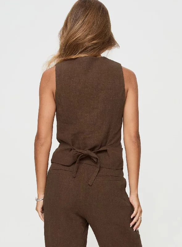 Ginger Linen Blend Vest Chocolate