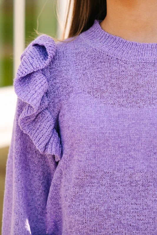 Girls: Give Me A Call Lavender Purple Ruffled Sweater