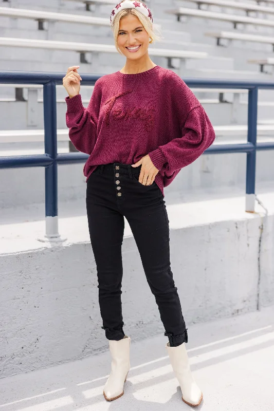 It's A Win Maroon Texas Script Sweater