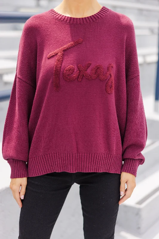 It's A Win Maroon Texas Script Sweater