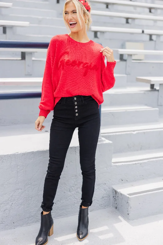 It's A Win Red Georgia Script Sweater