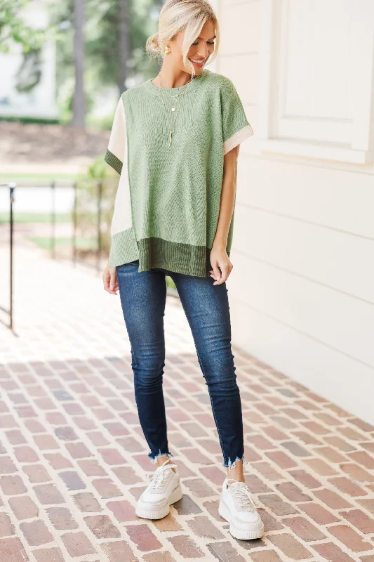 Just For Us Sage Green Colorblock Sweater