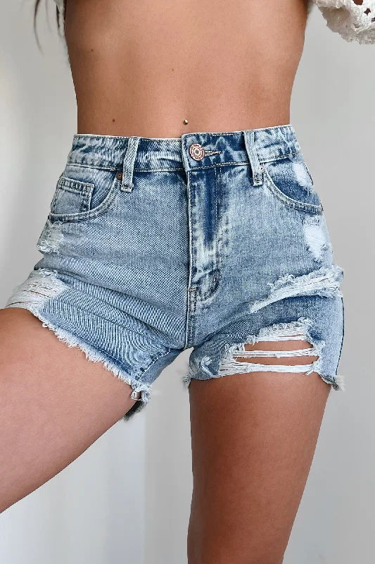 Krista High Rise Distressed Denim Shorts (Light Denim)