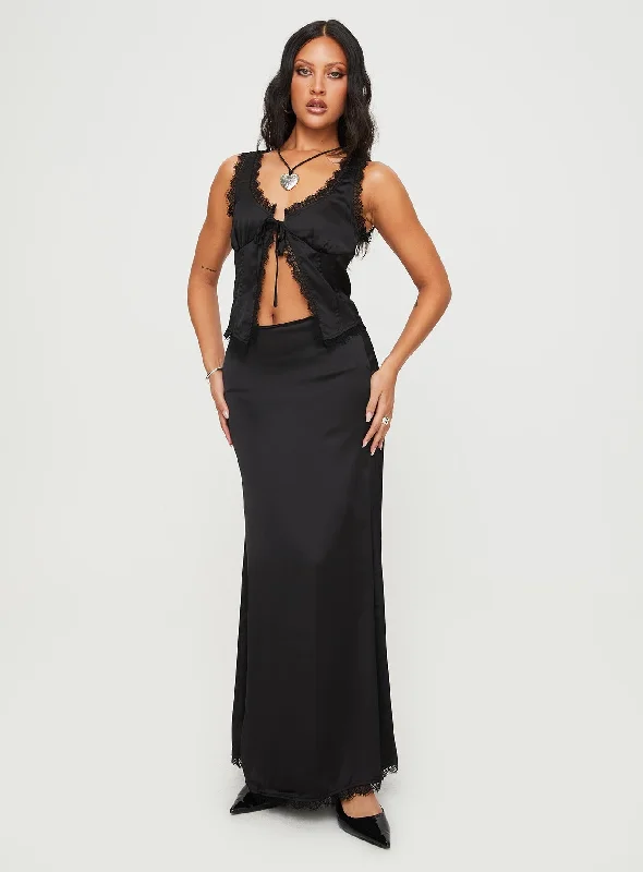 Mavie Satin Maxi Set Black