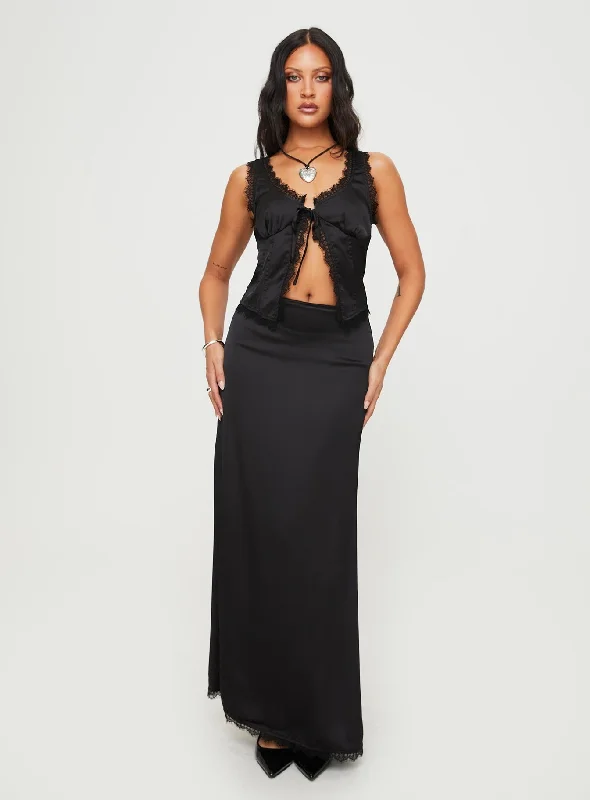 Mavie Satin Maxi Set Black