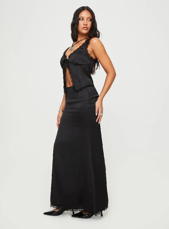 Mavie Satin Maxi Set Black