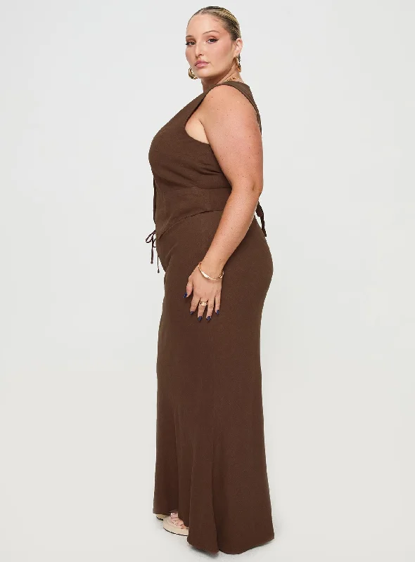 Mercer Linen Blend Maxi Skirt Chocolate Curve