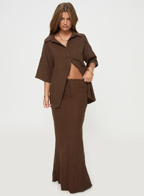 Mercer Linen Blend Maxi Skirt Chocolate