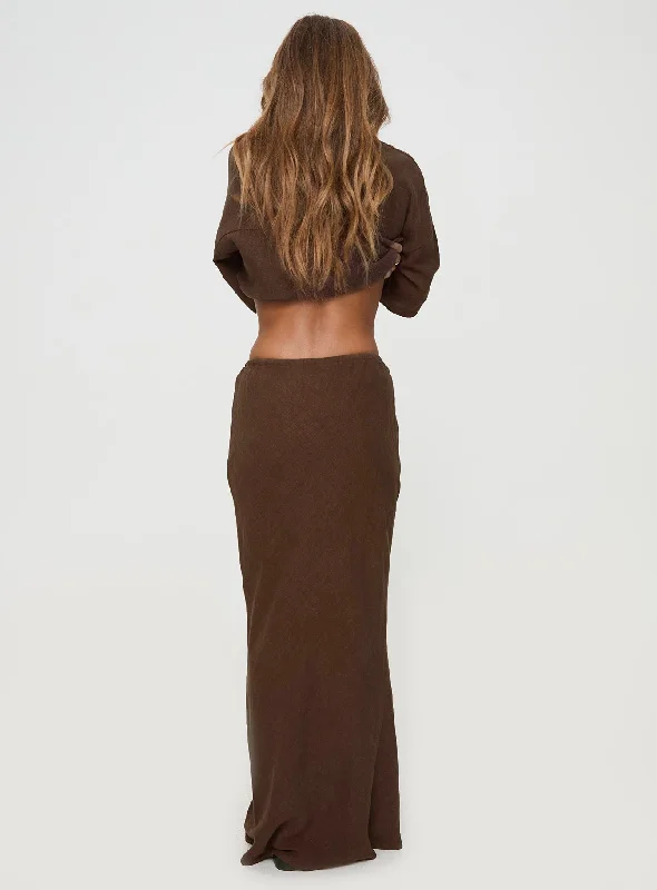 Mercer Linen Blend Maxi Skirt Chocolate