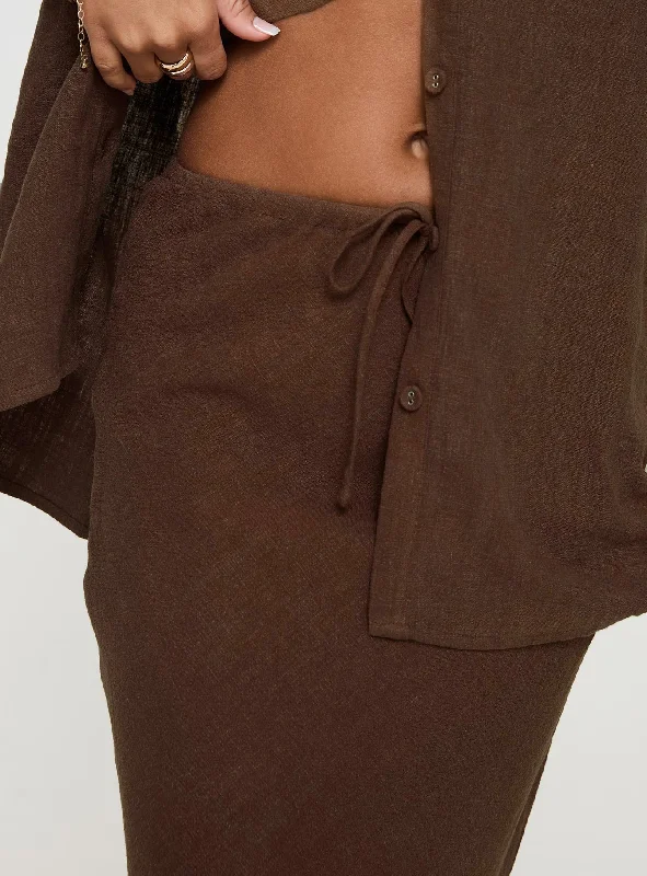 Mercer Linen Blend Maxi Skirt Chocolate