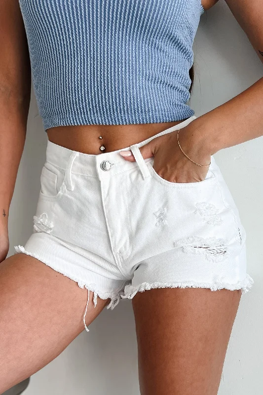 Never Told You High Rise Distressed Mom Shorts (Optic White)