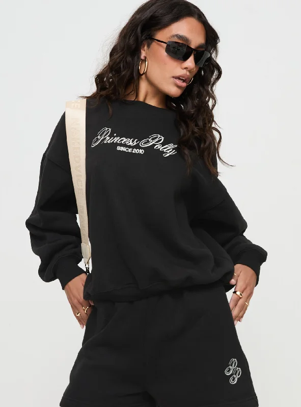 Princess Polly Crew Neck Sweatshirt Cursive Text Black Sand