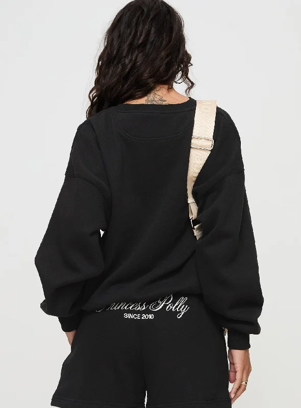 Princess Polly Crew Neck Sweatshirt Cursive Text Black Sand