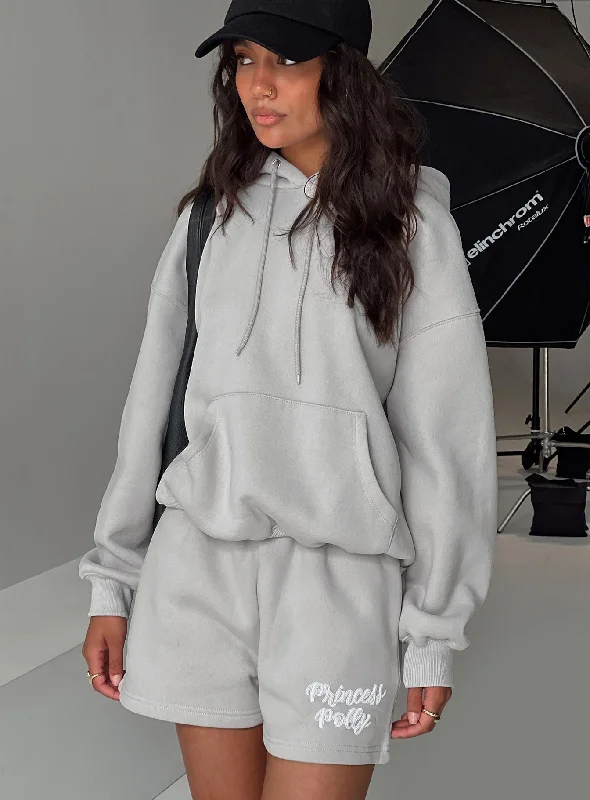 Princess Polly Hooded Sweatshirt Puff Text Grey