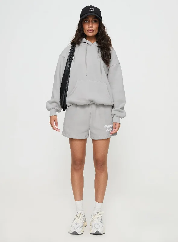 Princess Polly Hooded Sweatshirt Puff Text Grey