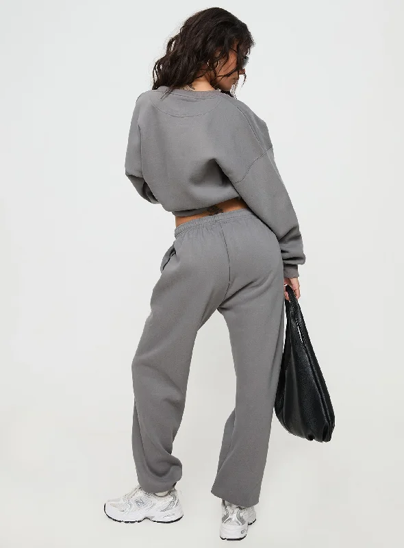 Princess Polly Track Pants Puff Text Charcoal