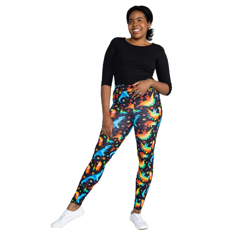 Rainbowsaurus Cotton Adults Leggings with Pockets