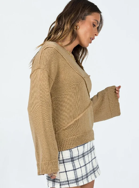 Lisa Constrast Stitch Jumper Beige