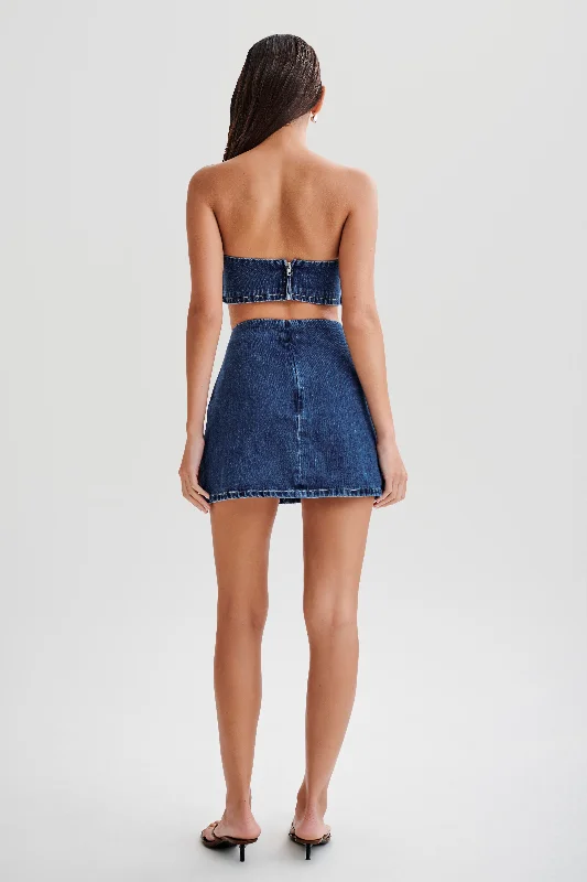 Rowena Denim Buckle Bandeau - Dark Blue