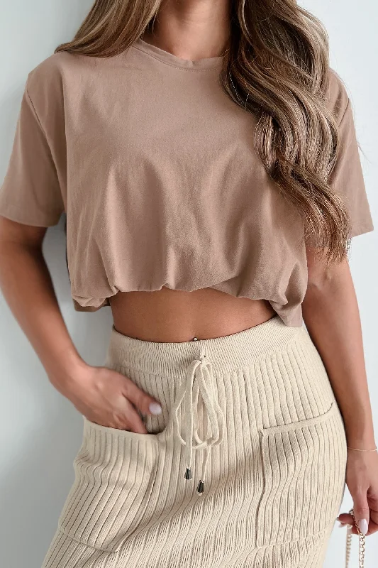 Selena Oversized Bubble Hem Crop Top (Walnut)