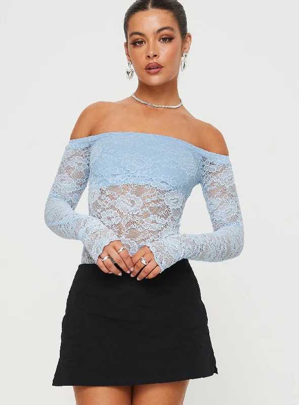 Weaver Off Shoulder Lace Bodysuit Blue