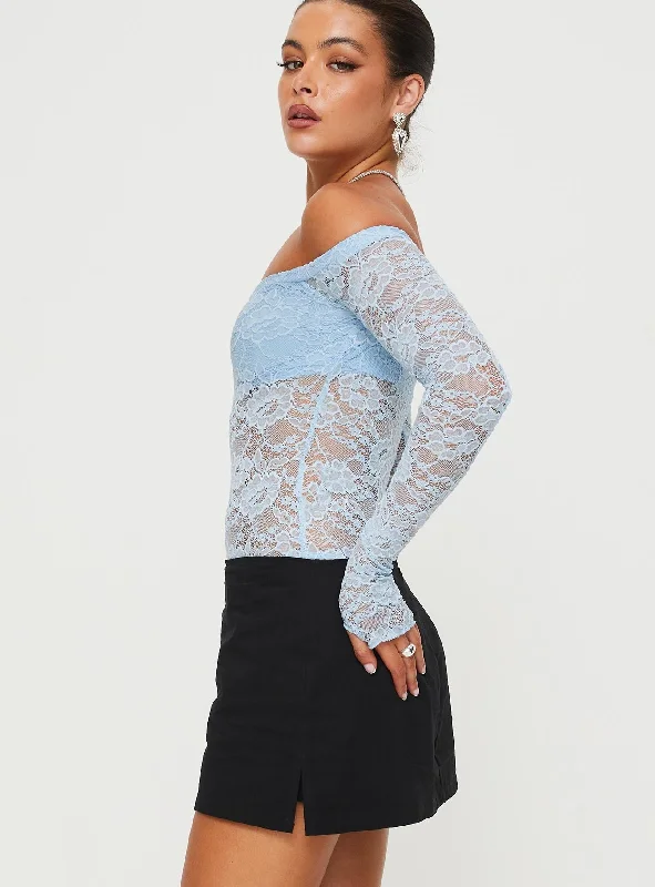 Weaver Off Shoulder Lace Bodysuit Blue