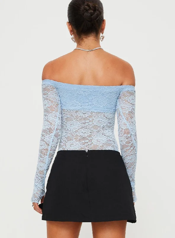 Weaver Off Shoulder Lace Bodysuit Blue