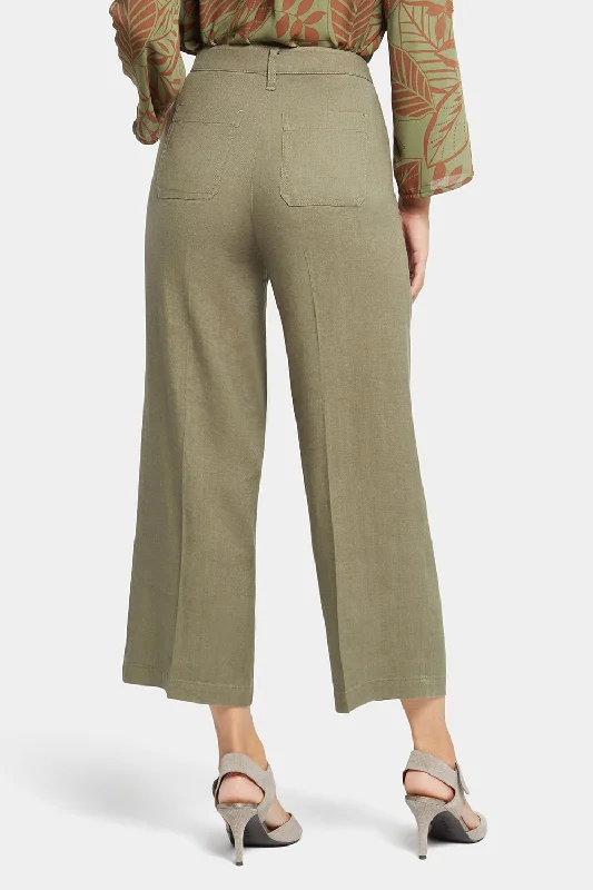 Wide Leg Cargo Capri Pants - Avocado