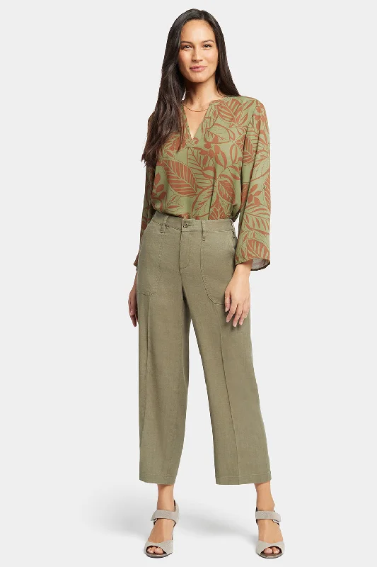 Wide Leg Cargo Capri Pants - Avocado