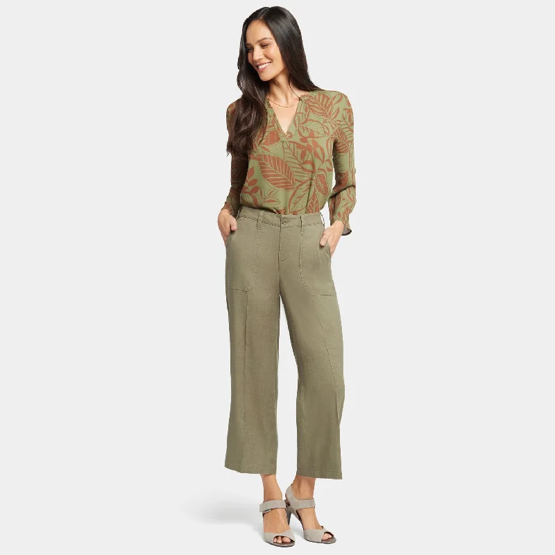 Wide Leg Cargo Capri Pants - Avocado