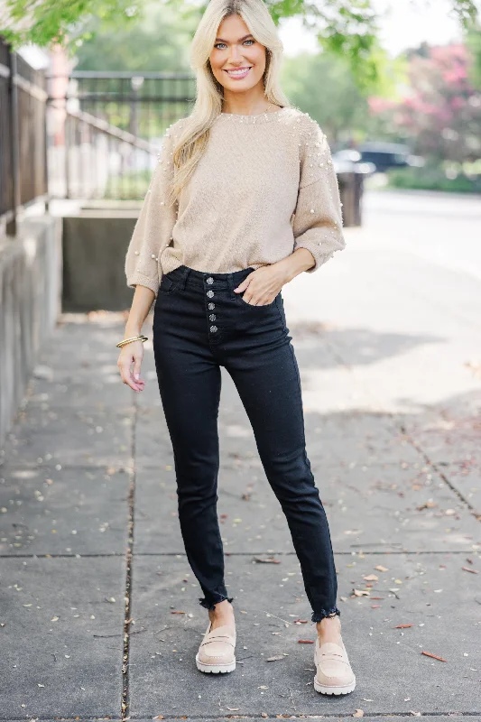 You Deserve It Oatmeal Brown Embellished Sweater