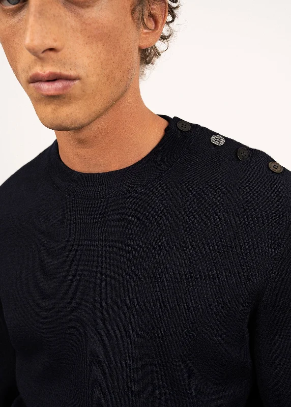 Dinan sailor jumper - with jacquard elbow patches, in pure new wool (MARINE)