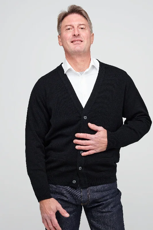 Men's Lambswool Cardigan - Black